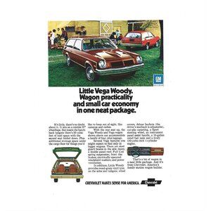 1974 Chevrolet Vega Woody Wagon Vintage Print Ad 9 inch